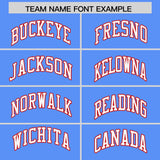 Custom Powder Blue Red-White Color Block Varsity Full-Snap Letterman Hoodie Jacket