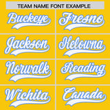 Custom Gold Powder Blue-White Color Block Varsity Full-Snap Letterman Hoodie Jacket