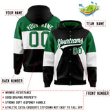 Custom Black Kelly Green-White Color Block Varsity Full-Snap Letterman Hoodie Jacket