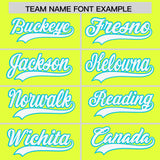 Custom Fluorescent Green Sky Blue-White Color Block Varsity Full-Snap Letterman Hoodie Jacket