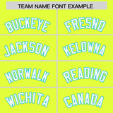 Custom Fluorescent Green Sky Blue-White Color Block Varsity Full-Snap Letterman Hoodie Jacket