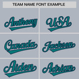 Custom Silver Navy-Aqua Color Block Varsity Full-Snap Letterman Hoodie Jacket