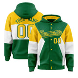 Custom Kelly Green Gold-White Color Block Varsity Full-Snap Letterman Jacket Hoodie
