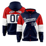 Custom Navy Red-White Color Block Varsity Full-Snap Letterman Jacket Hoodie