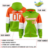 Custom Neon Green Orange-White Color Block Varsity Full-Snap Letterman Hoodie Jacket