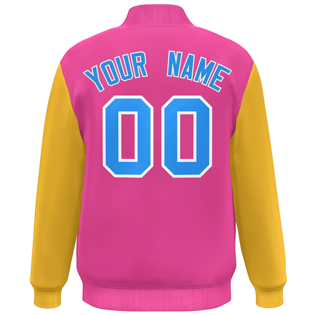 Custom Color Block Varsity Full-Snap Bomber Jacket Personalized Sports Sweatshirt for Men