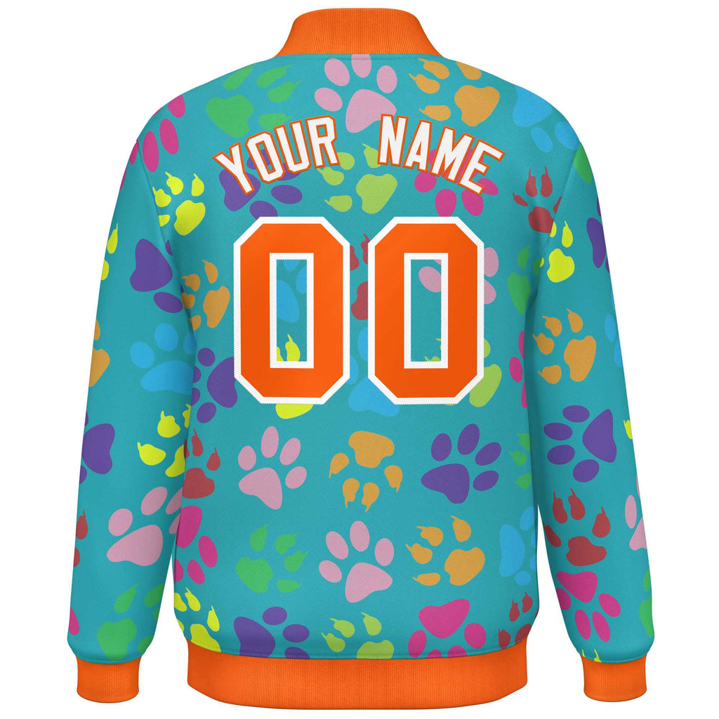 Custom Graffiti Pattern Pets Paw Prints Personalized Team Name Number Letterman Varsity Baseball Jacket