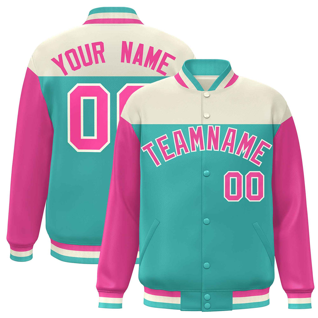Custom Color Block Blend Windproof Personalized Stitched Text Logo Baseball Jacket For Men
