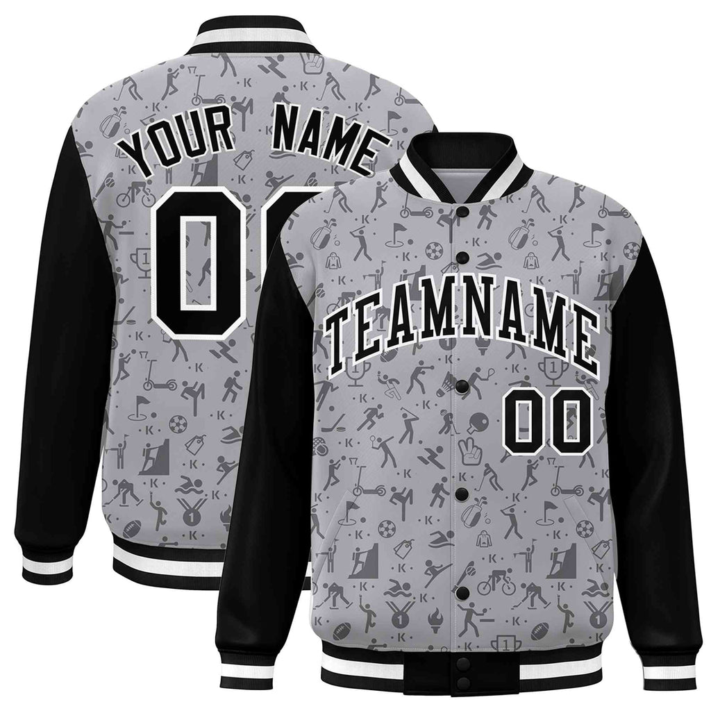 Custom Graffiti Pattern Varsity Raglan Sleeves Letterman Baseball Jacket Windproof College Baseball Coat For Adult
