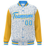 Custom Graffiti Pattern Varsity Raglan Sleeves Stitched Text Logo Letterman Bomber Baseball Jacket  Lightweight Full-Snap Jacket