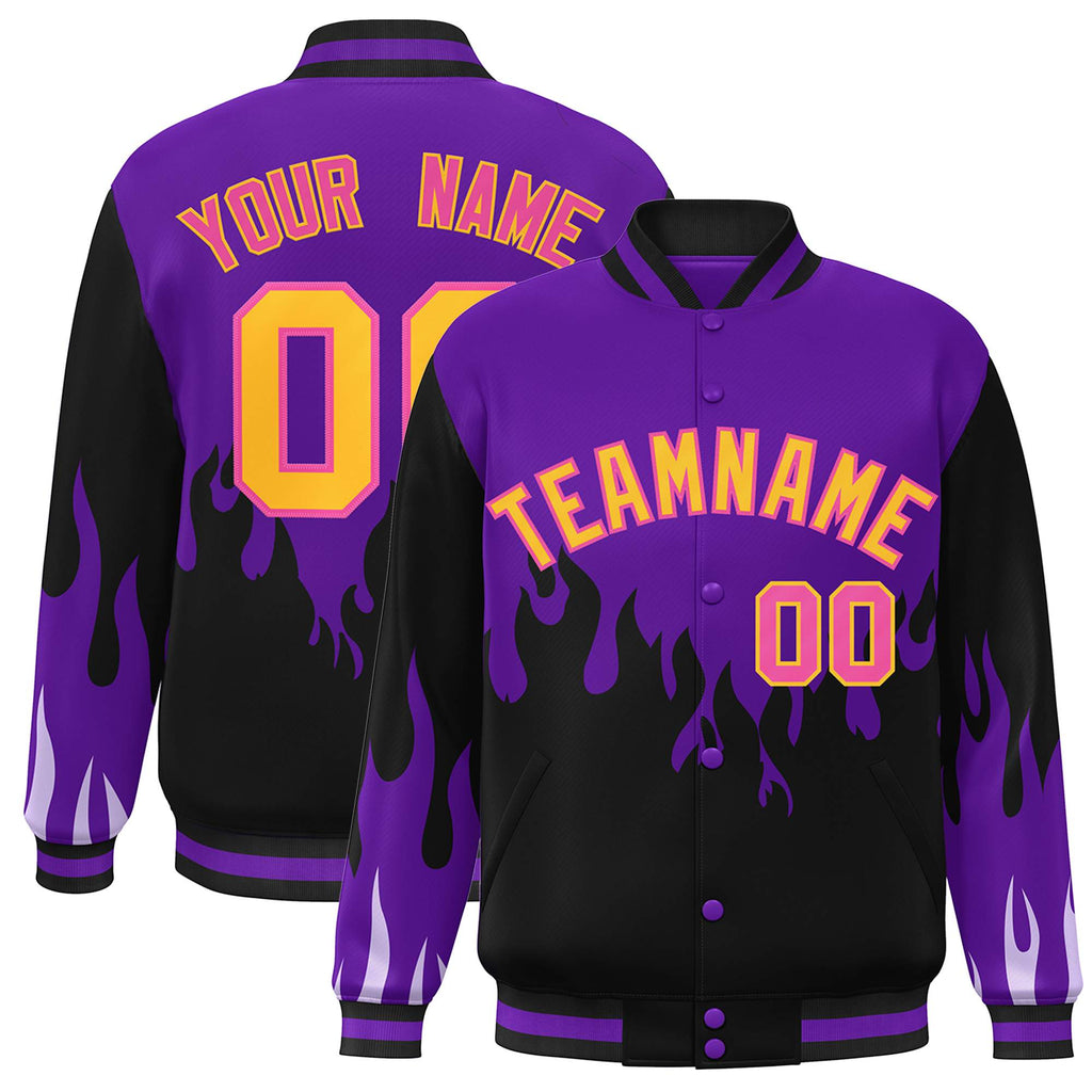 Custom Graffiti Pattern Flame Personalized Stitched Name Number Bomber Jackets Men's Varsity Full-Snap Jacket
