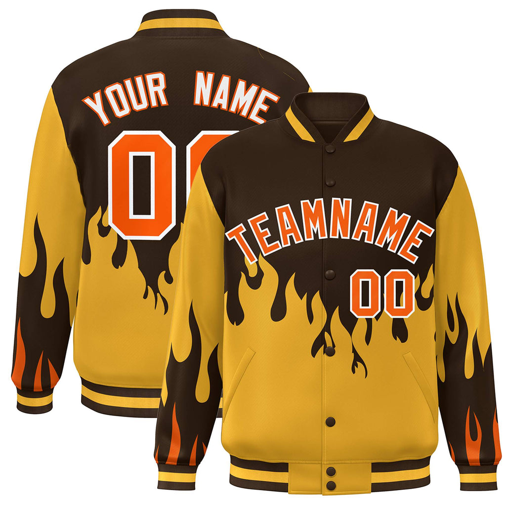 Custom Graffiti Pattern Flame Personalized Stitched Name Number Men's Varsity Bomber Full-Snap Jacket