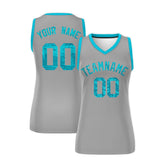 Custom Silver Sky Blue Women Basketball Jersey Sequined Dress