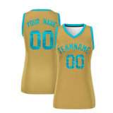 Custom Old Gold Sky Blue Women Basketball Jersey Sequined Dress