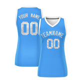 Custom Powder Blue White Women Basketball Jersey Sequined Dress