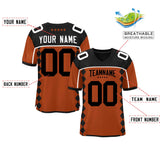 Custom Texas Orange Black Raglan Sleeves Side Blocks Pattern Authentic Football Jersey