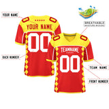 Custom Gold Red Raglan Sleeves Side Blocks Pattern Authentic Football Jersey