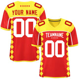 Custom Gold Red Raglan Sleeves Side Blocks Pattern Authentic Football Jersey