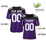 Custom Black Purple Raglan Sleeves Side Blocks Pattern Authentic Football Jersey