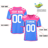 Custom Pink Powder Blue Raglan Sleeves Side Blocks Pattern Authentic Football Jersey
