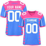 Custom Pink Powder Blue Raglan Sleeves Side Blocks Pattern Authentic Football Jersey