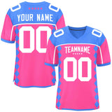 Custom Powder Blue Pink Raglan Sleeves Side Blocks Pattern Authentic Football Jersey