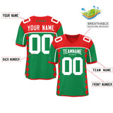 Custom Red Kelly Green Raglan Sleeves Side Blocks Pattern Authentic Football Jersey