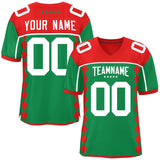Custom Red Kelly Green Raglan Sleeves Side Blocks Pattern Authentic Football Jersey