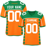 Custom Kelly Green Orange Raglan Sleeves Side Blocks Pattern Authentic Football Jersey