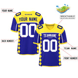 Custom Gold Royal Raglan Sleeves Side Blocks Pattern Authentic Football Jersey