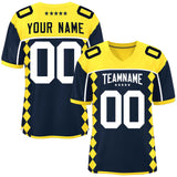 Custom Gold Navy Raglan Sleeves Side Blocks Pattern Authentic Football Jersey
