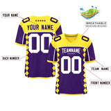 Custom Gold Purple Raglan Sleeves Side Blocks Pattern Authentic Football Jersey