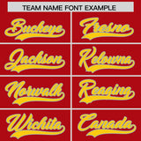 Custom Red Neon Green and Gold Sides Gradient Fashion Personalized Team Football Jersey