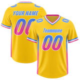 Custom Gold Powder Blue and Pink Sides Gradient Fashion Personalized Team Football Jersey
