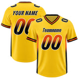 Custom Gold Orange and Black Sides Gradient Fashion Personalized Team Football Jersey