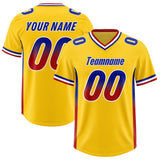 Custom Gold Royal and Red Sides Gradient Fashion Personalized Team Football Jersey