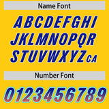 Custom Gold Royal and Orange Sides Gradient Fashion Personalized Team Football Jersey