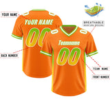 Custom Orange Neon Green and Gold Sides Gradient Fashion Personalized Team Football Jersey