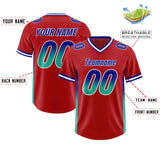 Custom Red Royal and Bright Green Sides Gradient Fashion Personalized Team Football Jersey