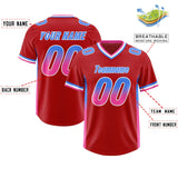 Custom Red Powder Blue and Pink Sides Gradient Fashion Personalized Team Football Jersey