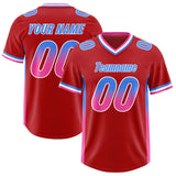 Custom Red Powder Blue and Pink Sides Gradient Fashion Personalized Team Football Jersey