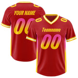Custom Red Pink and Gold Sides Gradient Fashion Personalized Team Football Jersey