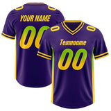Custom Purple Neon Green and Gold Sides Gradient Fashion Personalized Team Football Jersey