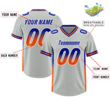 Custom Gray Royal and Orange Sides Gradient Fashion Personalized Team Football Jersey