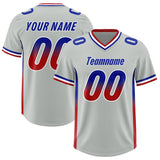 Custom Gray Royal and Red Sides Gradient Fashion Personalized Team Football Jersey