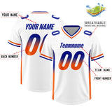 Custom White Royal and Orange Sides Gradient Fashion Personalized Team Football Jersey