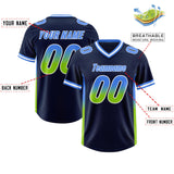 Custom Navy Powder Blue and Neon Green Sides Gradient Fashion Personalized Team Football Jersey
