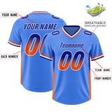 Custom Powder Blue Royal and Orange Sides Gradient Fashion Personalized Team Football Jersey