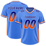 Custom Powder Blue Royal and Orange Sides Gradient Fashion Personalized Team Football Jersey