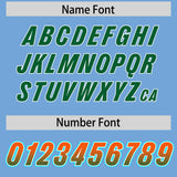 Custom Powder Blue Orange and Kelly Green Sides Gradient Fashion Personalized Team Football Jersey
